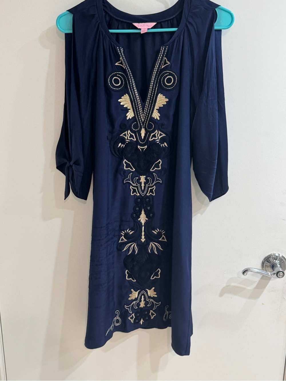 Lilly Pulitzer Navy Blue Embroidered Tunic Dress with Gold Accents